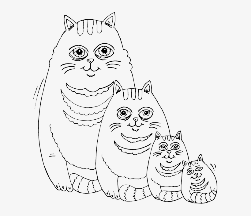 Fat Cat Family - Cat Family Coloring Pages, transparent png #998013