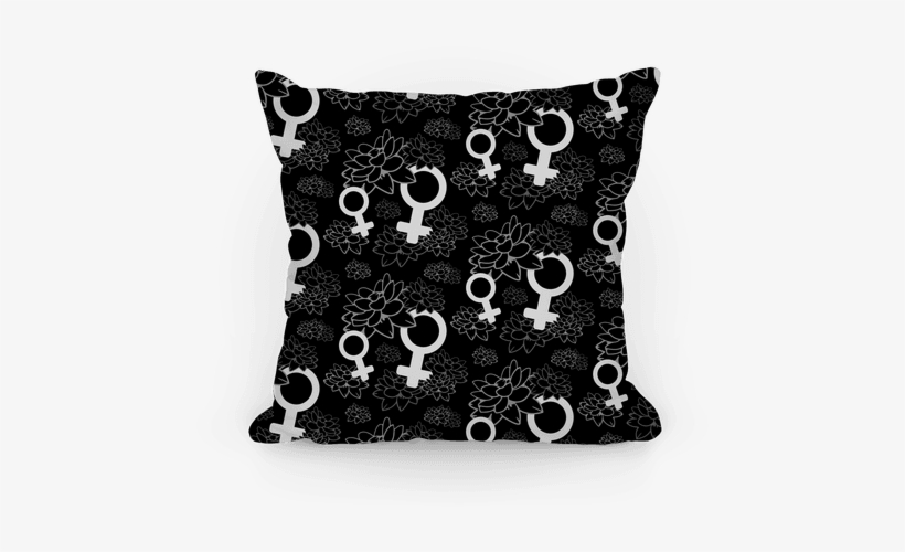 Female Symbol And Lotus Flowers Black Pattern Pillow - Sacred Lotus, transparent png #999794