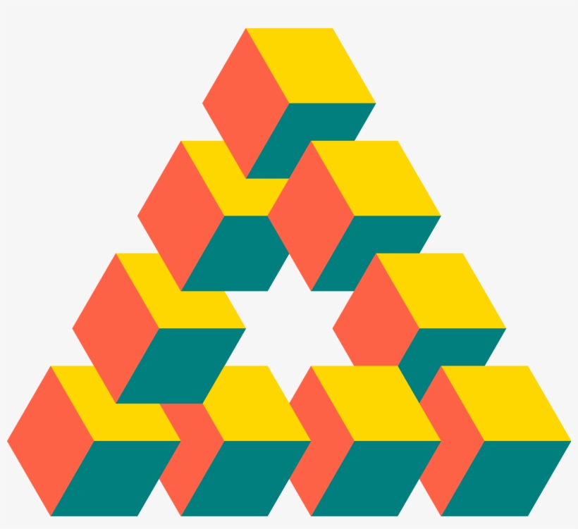 Optical Illusion - Impossible Triangle Cubes, transparent png #9908254