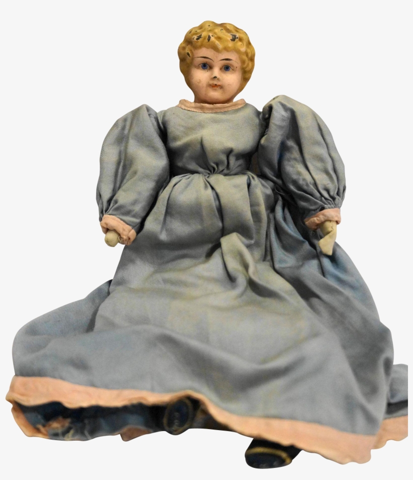 Minerva Tin Head Doll Cloth Body Germany Blue Dress - Doll, transparent png #9910571