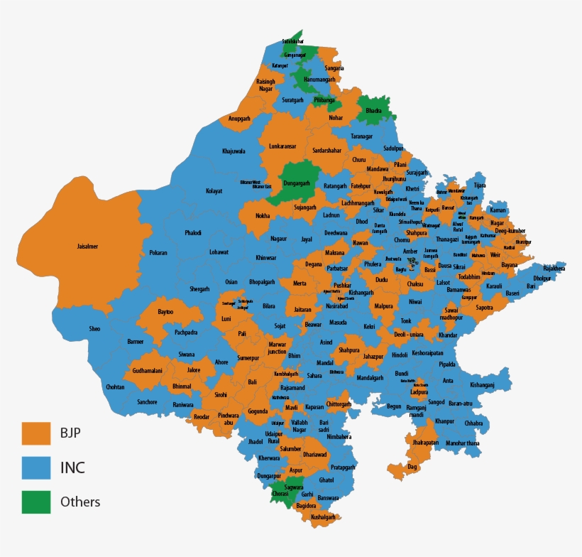 200/200 - Rajasthan Assembly Election 2018 Map, transparent png #9915173