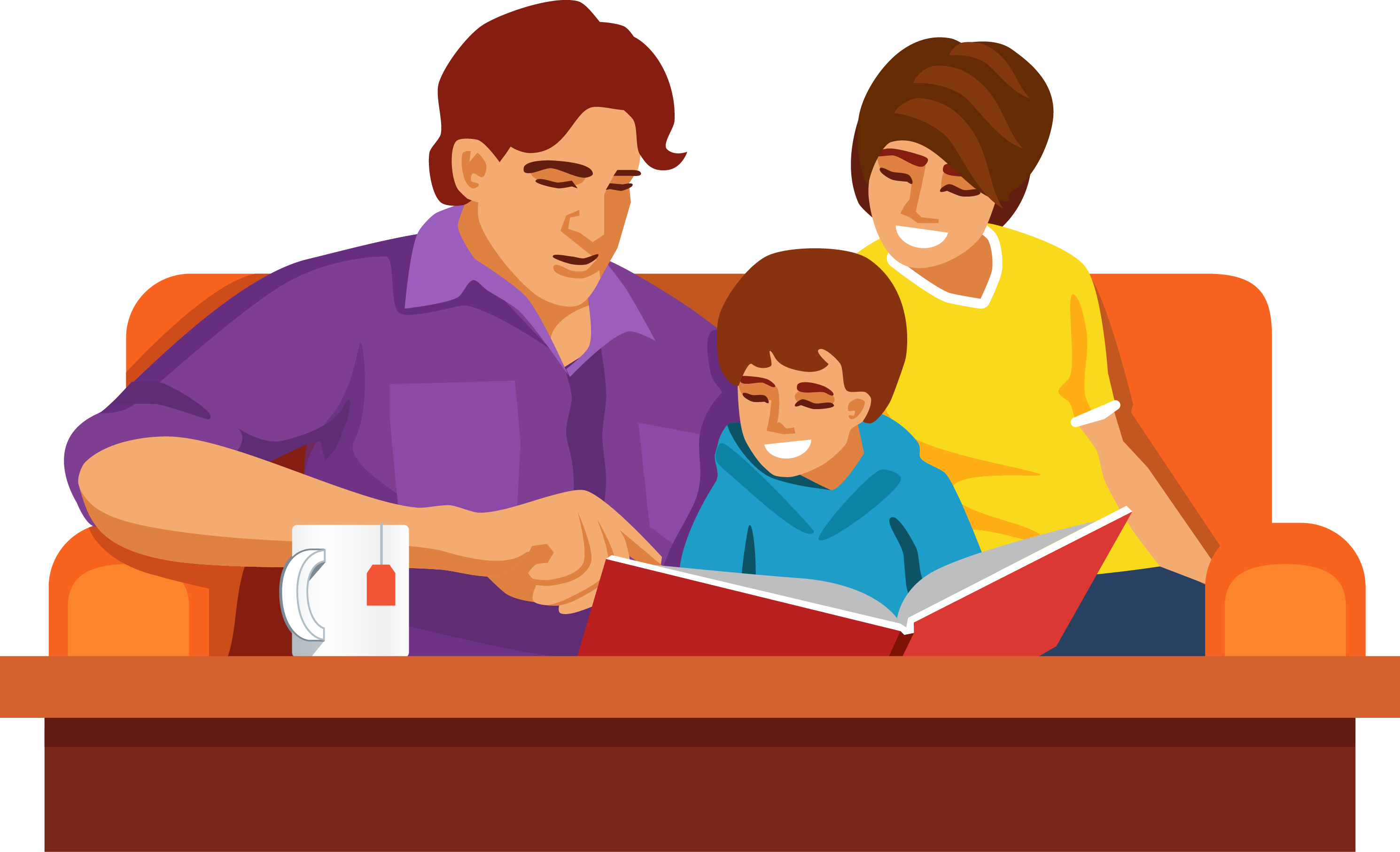 Download Reading Books Cartoon Png - Family Reading Together Cartoon PNG  Image with No Background 