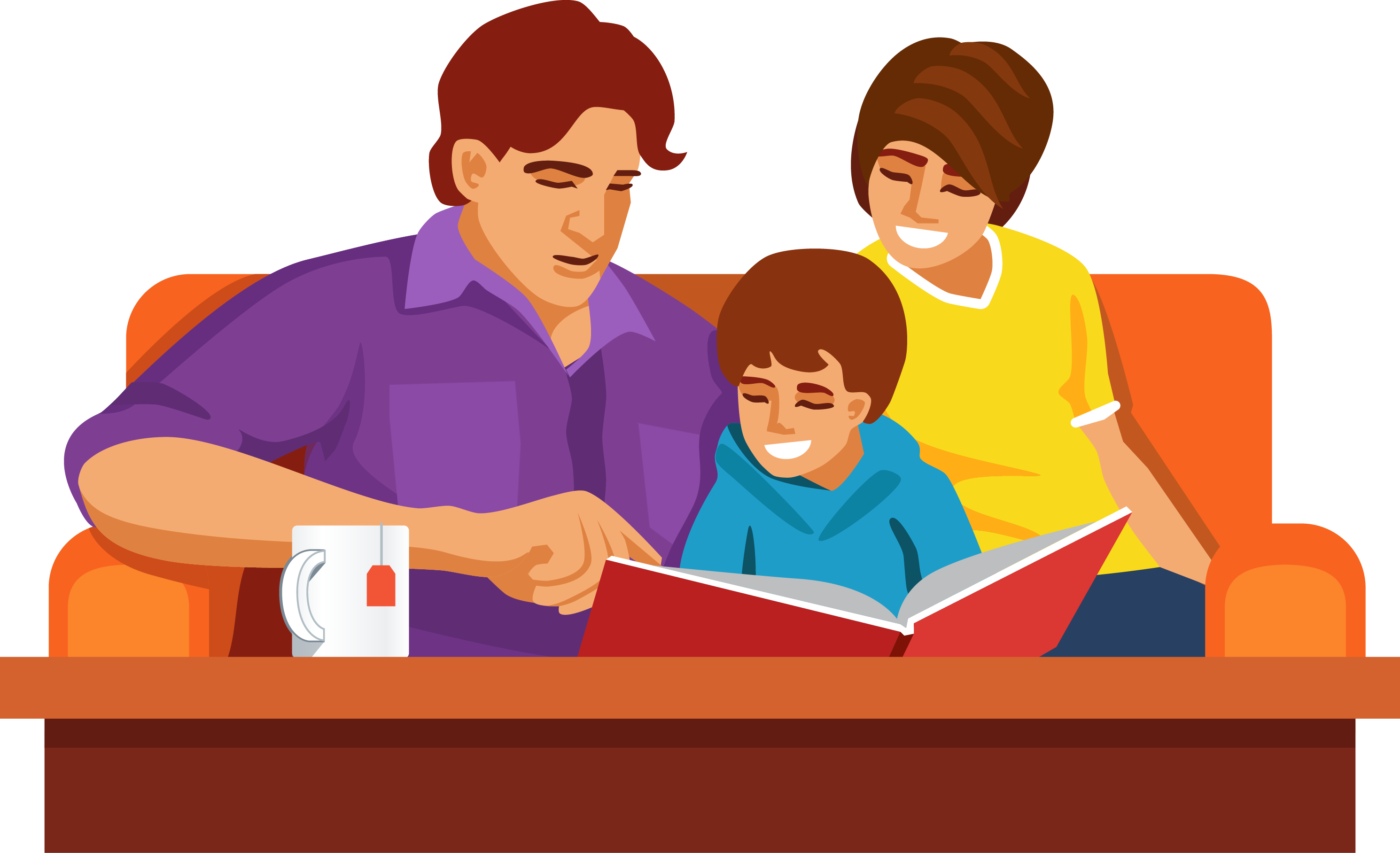 Reading Books Cartoon Png - Family Reading Together Cartoon (2980x1816), Png Download