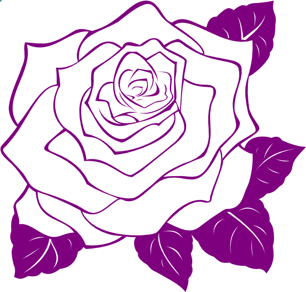 Purple Roses Clip Art Watercolor Flowers Clipart Floral - Rose Flower Outline Png (600x572), Png Download