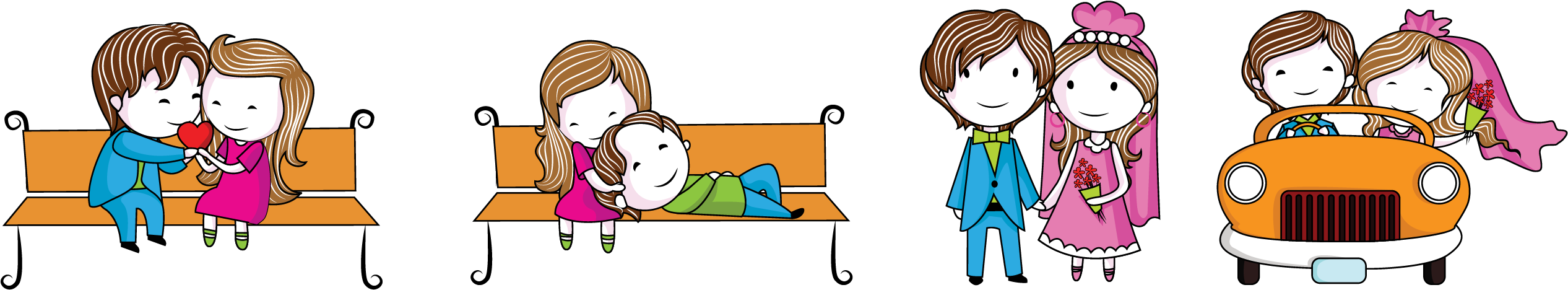 Cartoon Drawing Couple Love - Story Of Love Couple (2963x1050), Png Download
