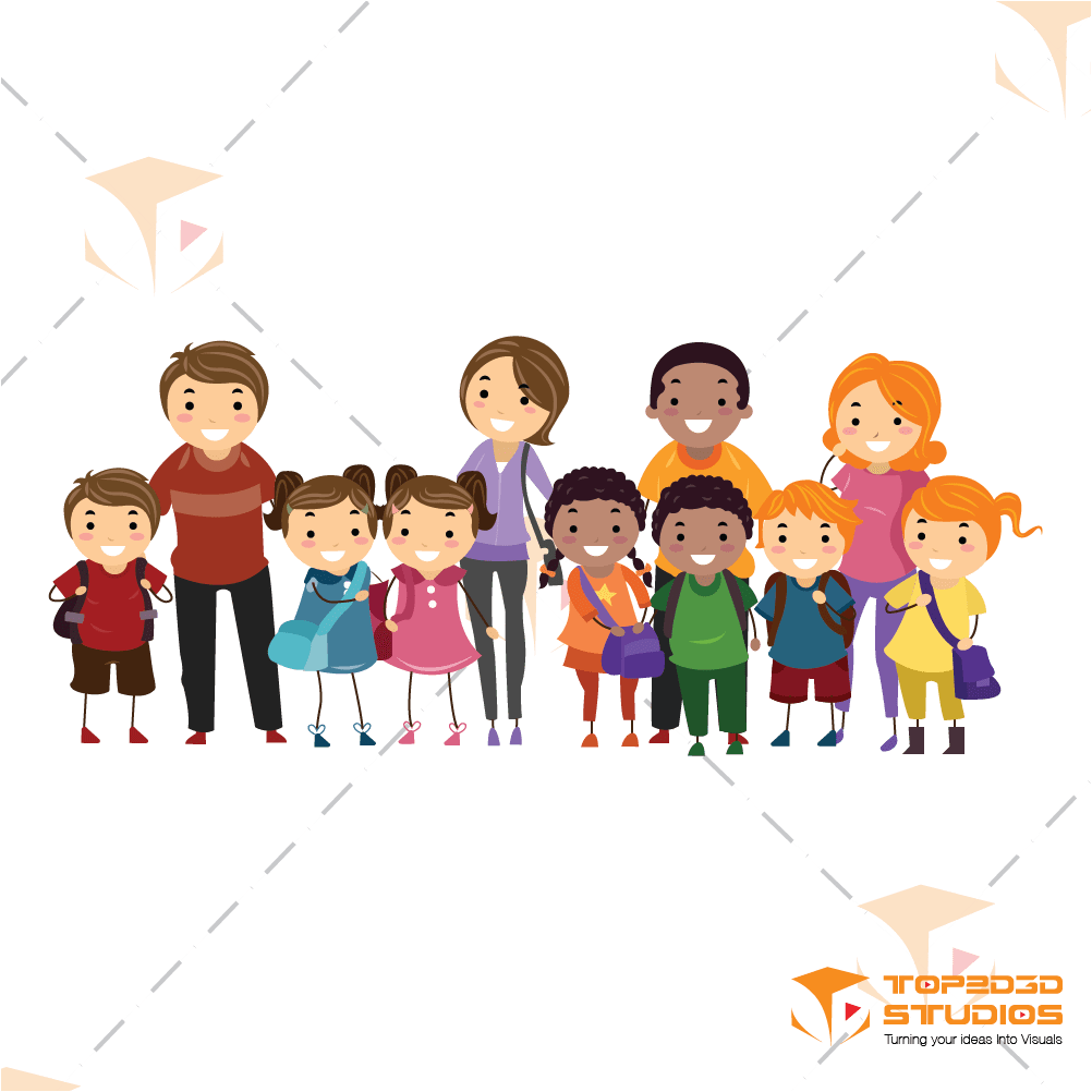 2d Group Family Character - Kids Parents Clipart (1002x1002), Png Download