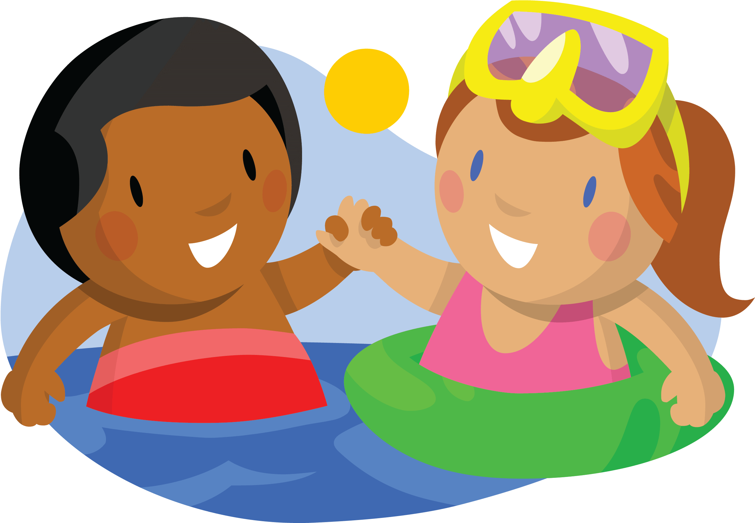 Family Clipart Swim - Boy Girl Swimming Clipart (575x399), Png Download