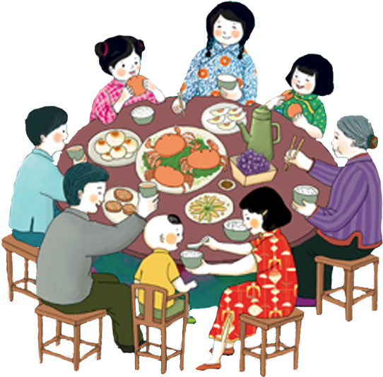 China Reunion Dinner Banner Hotel Poster - 吃饭 卡通 (542x534), Png Download