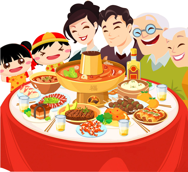 Wine Chinese New Year Reunion Dinner Family Food - Chinese New Year Family Reunion (640x612), Png Download