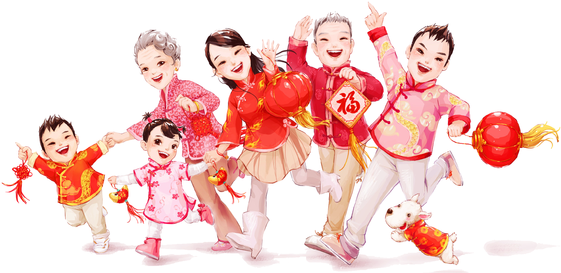 Chinese New Year Family Reunion Dinner - Chinese New Year Family Cartoon (2048x1365), Png Download
