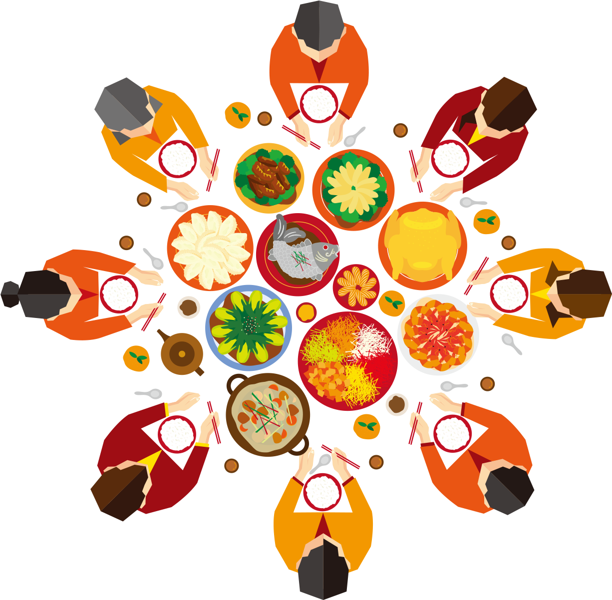 Chinese New Year Reunion Dinner Illustration - Reunion Dinner Vector (2000x2000), Png Download