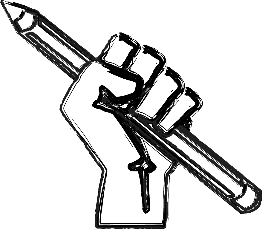 Raised Fist With Pencil (877x768), Png Download