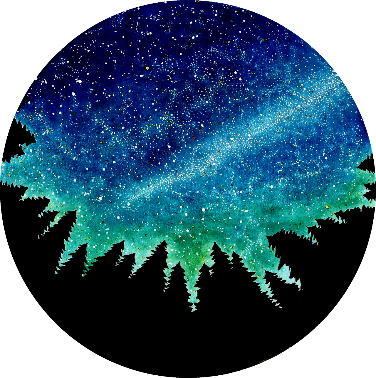 Night png. Круг звездного неба. Нарисованное звездное небо. Пейзаж в круге. Космос в кругу акварелью.