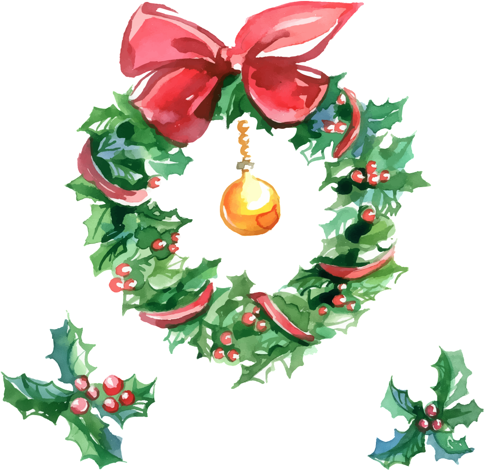 This Graphics Is Hand Painted Watercolor Christmas - Couronne De Gui (1024x994), Png Download