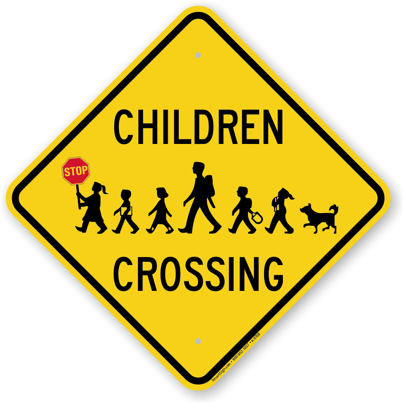 Children Crossing Holding Hand Held Stop Sign - Chicken Crossing Road Sign (800x800), Png Download