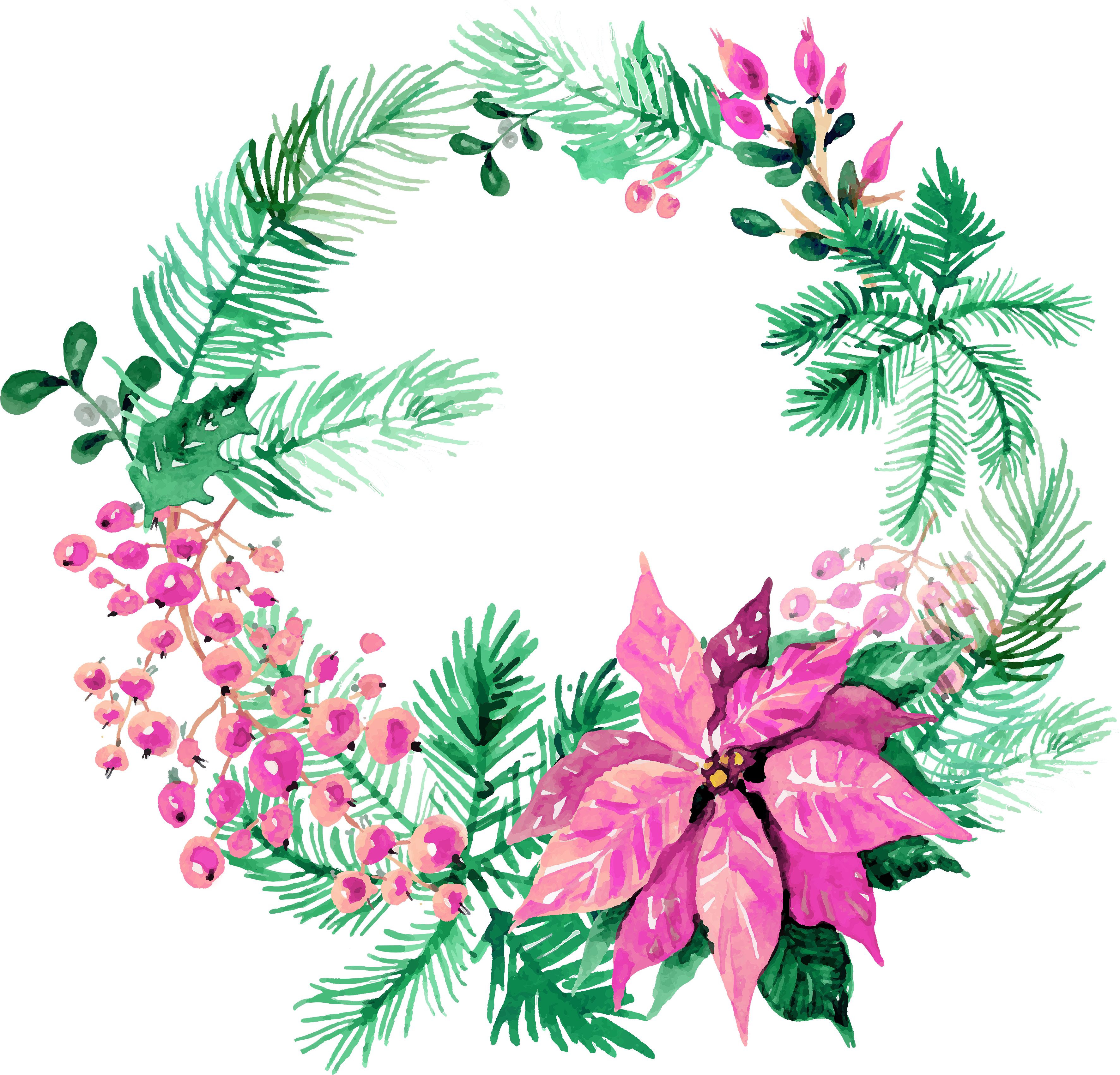 Free Christmas Watercolor Wreaths Images 4 - Watercolor Christmas Wreath Png (3600x3600), Png Download
