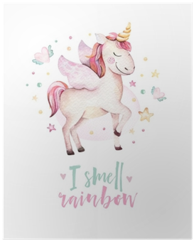 Isolated Cute Watercolor Unicorn Kids Poster - Watercolor Unicorn Clipart Free (400x400), Png Download