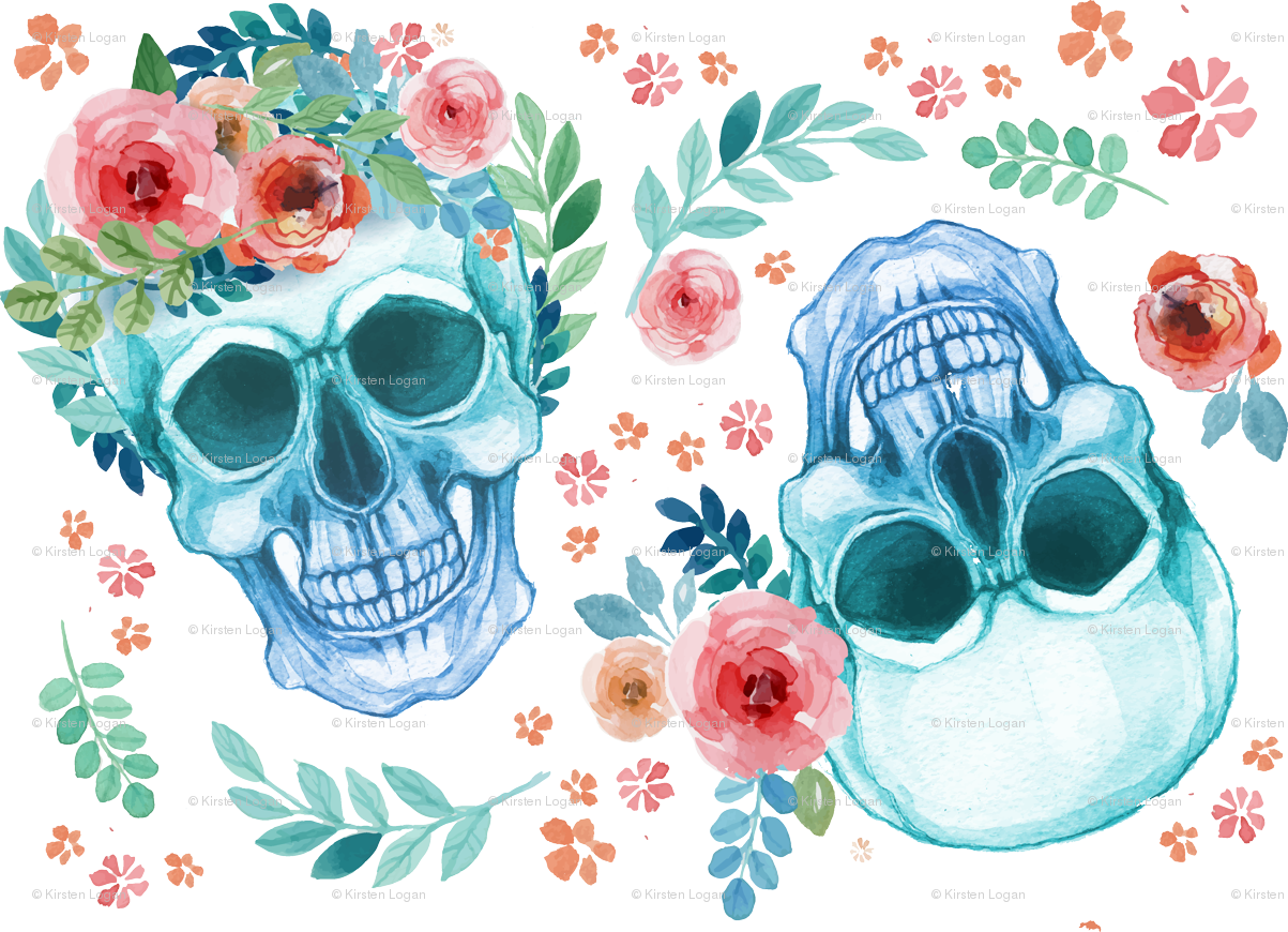 Sugar Skull Watercolor Spring Flowers Wallpaper - Sugar Skull Watercolor (1203x870), Png Download
