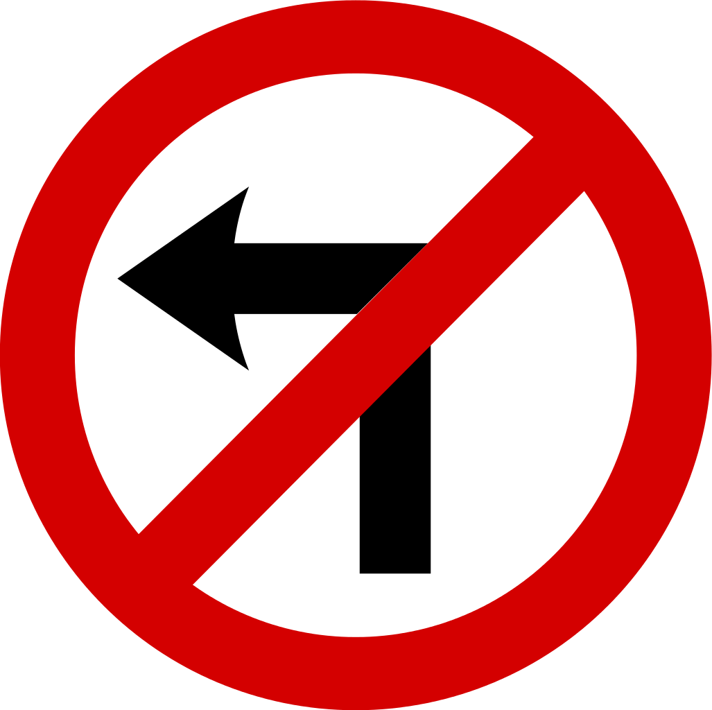 No Left Turn Traffic Sign - Road Signs No Left Turn (1027x1024), Png Download