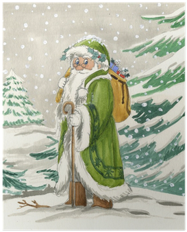 Nordic Santa Claus In Green Dress, Watercolor Poster - Irish Christmas And The Storyteller (400x400), Png Download
