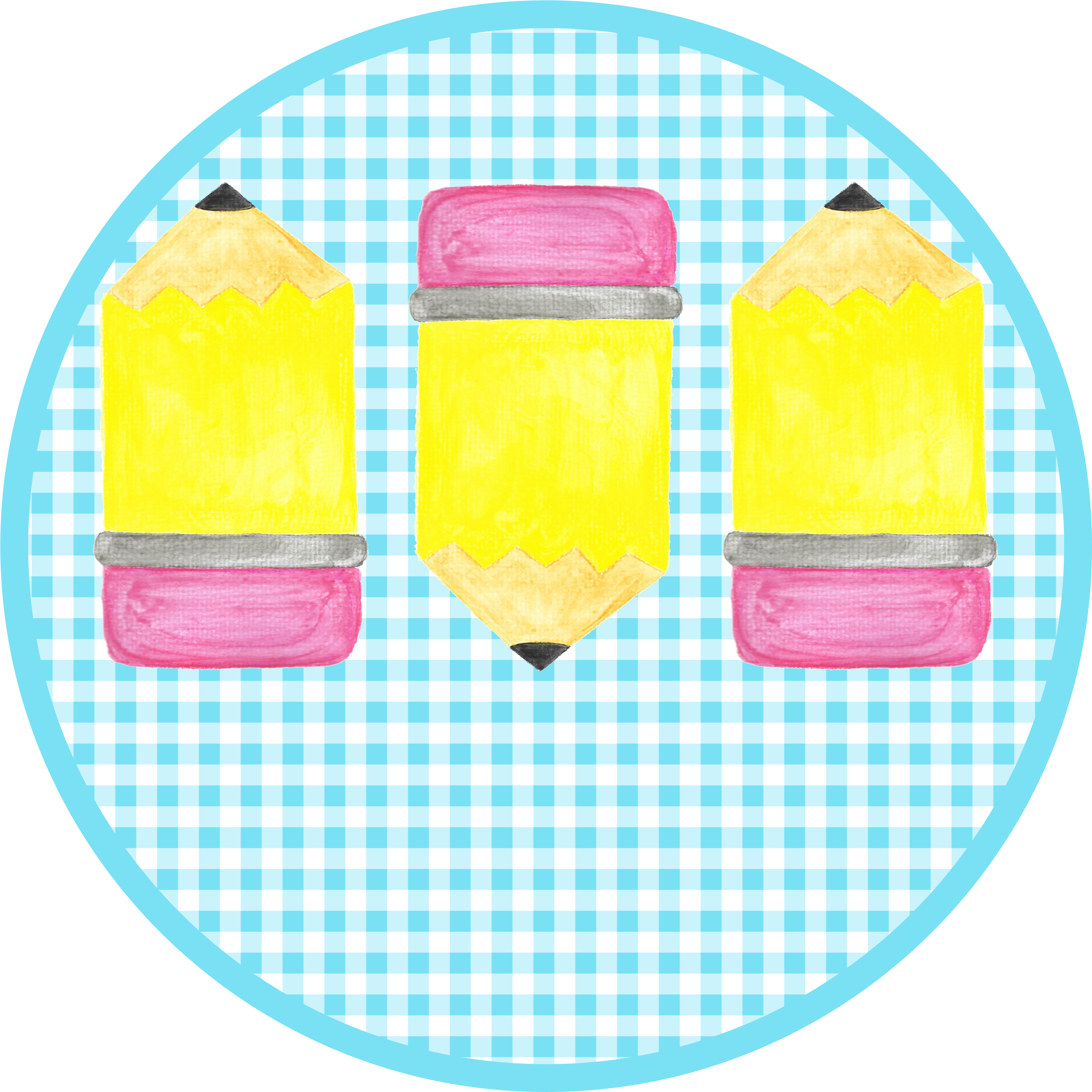 Pencil Trio Gingham Watercolor Clipart - Plate (3600x3600), Png Download