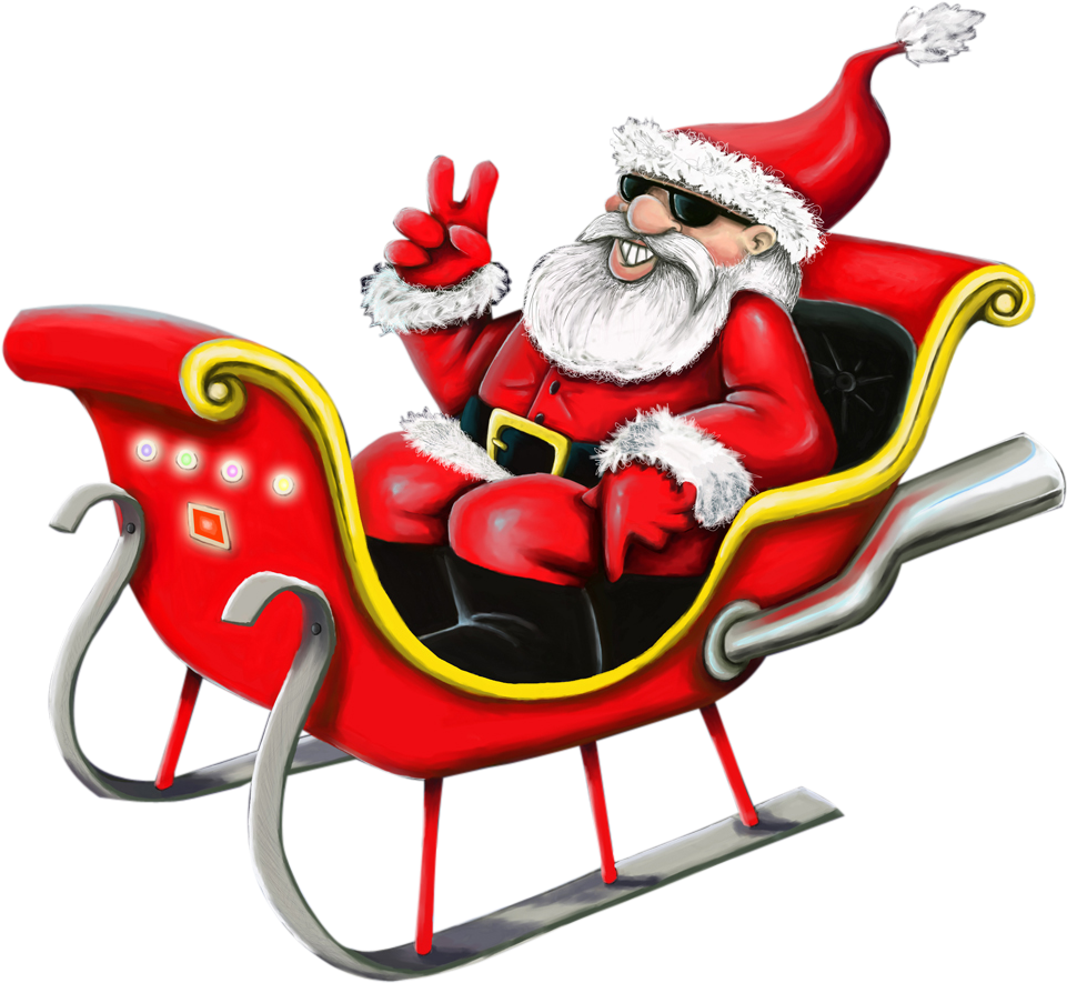 Santa Claus Png Image - Cool Santa In Sleigh (1500x1000), Png Download