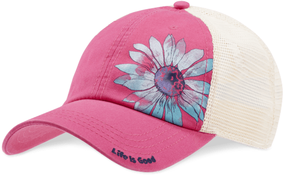 Watercolor Daisy Soft Mesh Back Cap - Life Is Good (570x570), Png Download