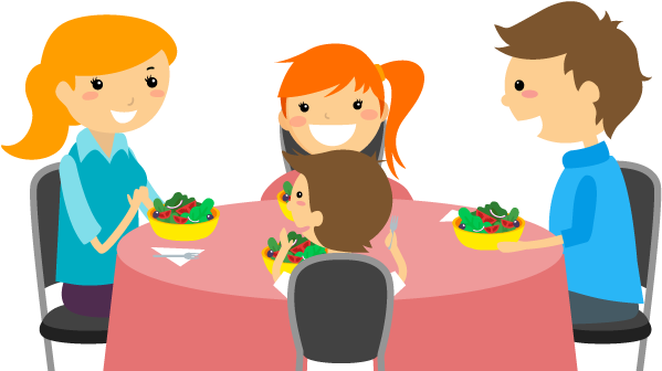 Cartoon Family Of 3 Eating Dinner For Kids - Family Dinner Cartoon Png (655x340), Png Download