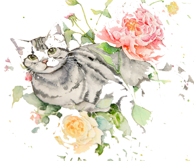 Clip Art Freeuse Download Flowers Cat Watercolor Painting - Cat With Flowers Drawing (658x548), Png Download