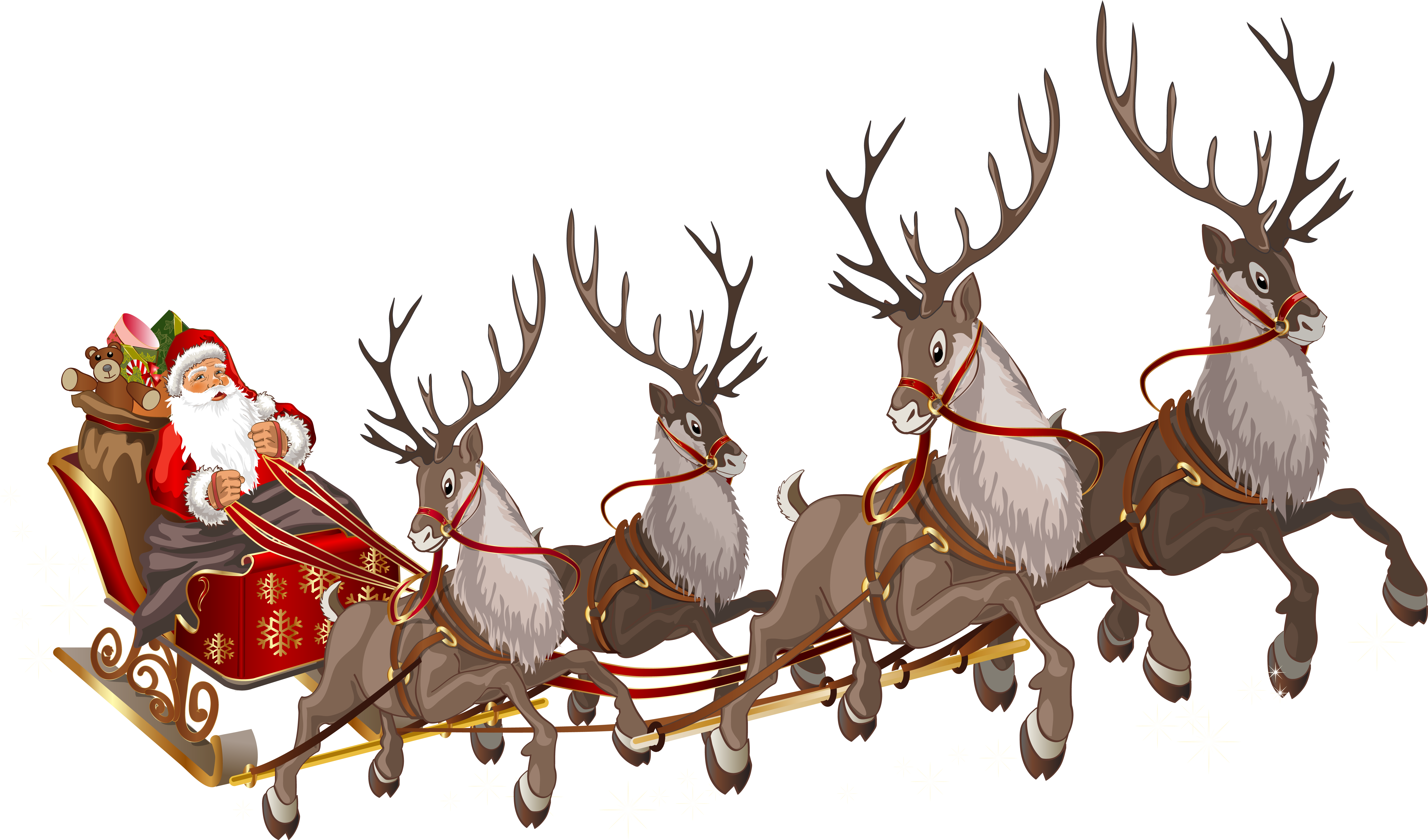 Flying Santa Claus Png - Santa Claus With Reindeers Png (6327x3729), Png Download