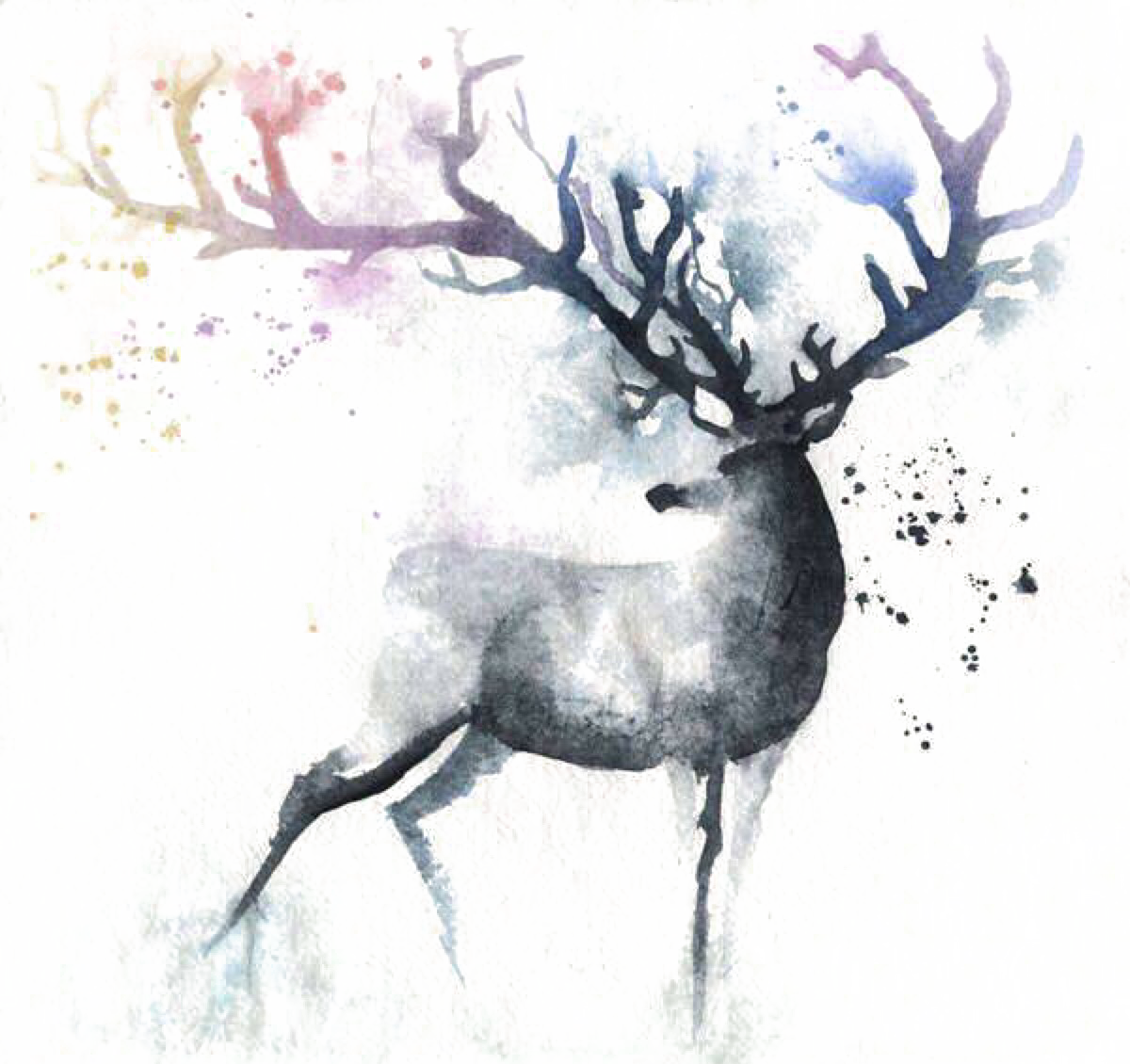 Deer Watercolor Painting Out Of The Cot Art - Deer Watercolor (1200x1130), Png Download