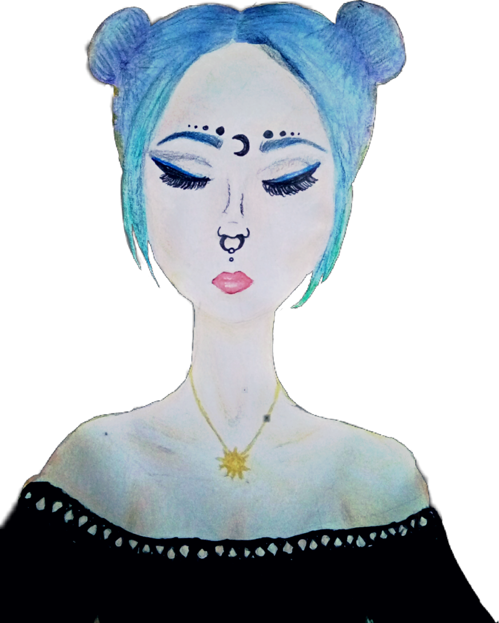 Tumblrgirl Tumblr Girl Drawing Pencilart Art Bluehair - Female Art Tumblr Blue Hair (1024x1278), Png Download