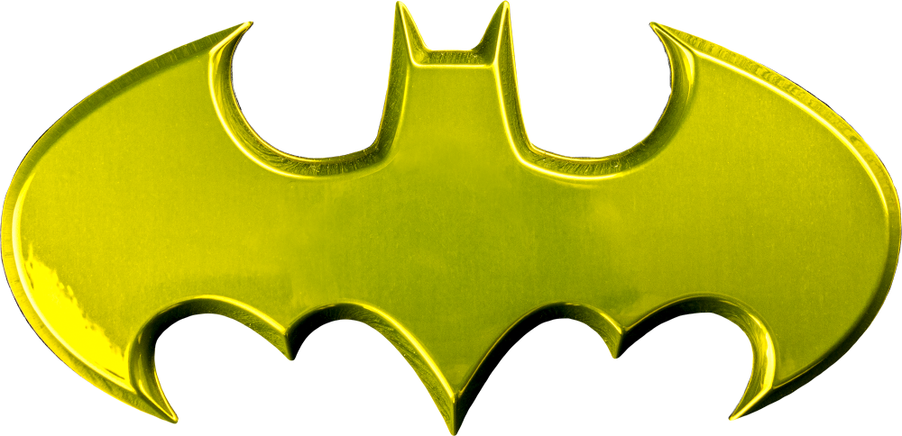 Batman Logo Yellow Chrome Premium Emblem - Batman Logo Png Transparent (1000x484), Png Download