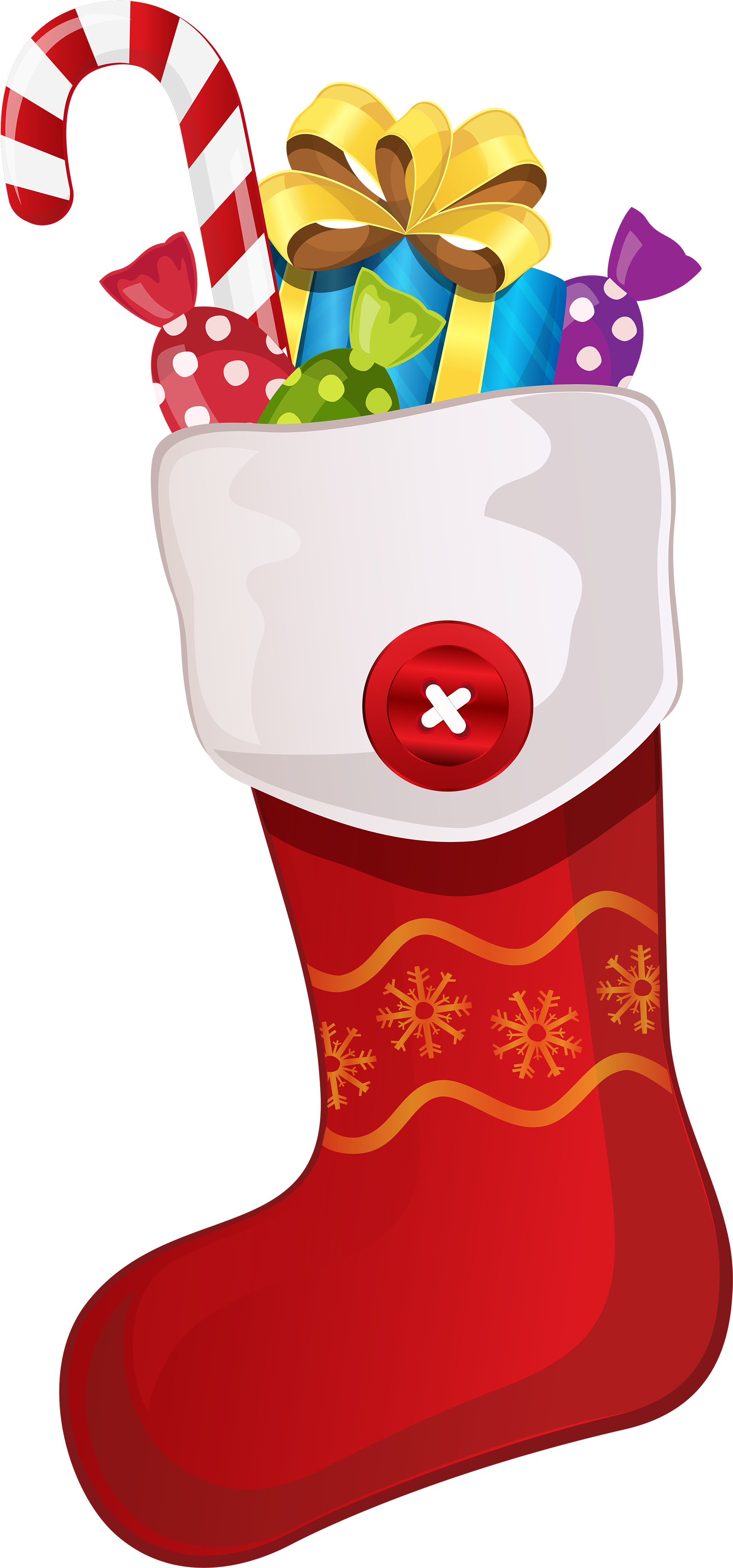 Red Christmas Stocking With Candy Cane Png Clipart - Christmas Clipart (1730x3500), Png Download