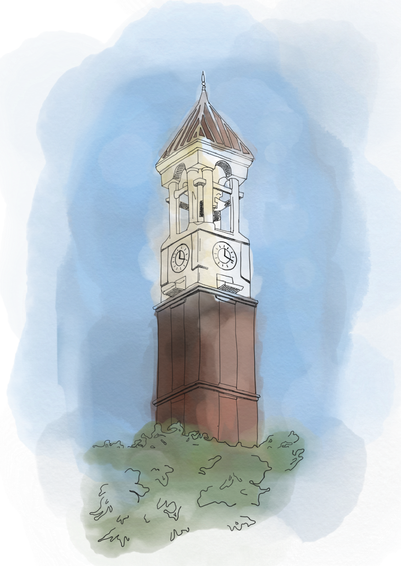 A Very Nice Watercolor Painting Of The Bell Tower, - Purdue Bell Tower Painted (1275x1799), Png Download