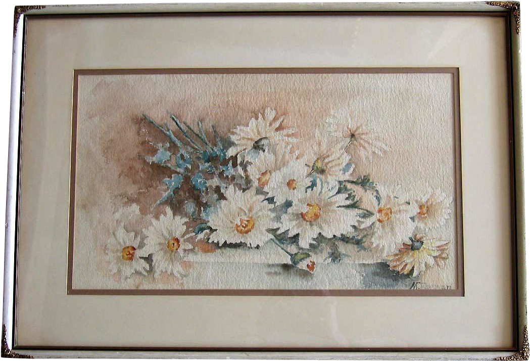 C1900 Edwardian Daisies Watercolor Painting Original - Picture Frame (1048x1048), Png Download