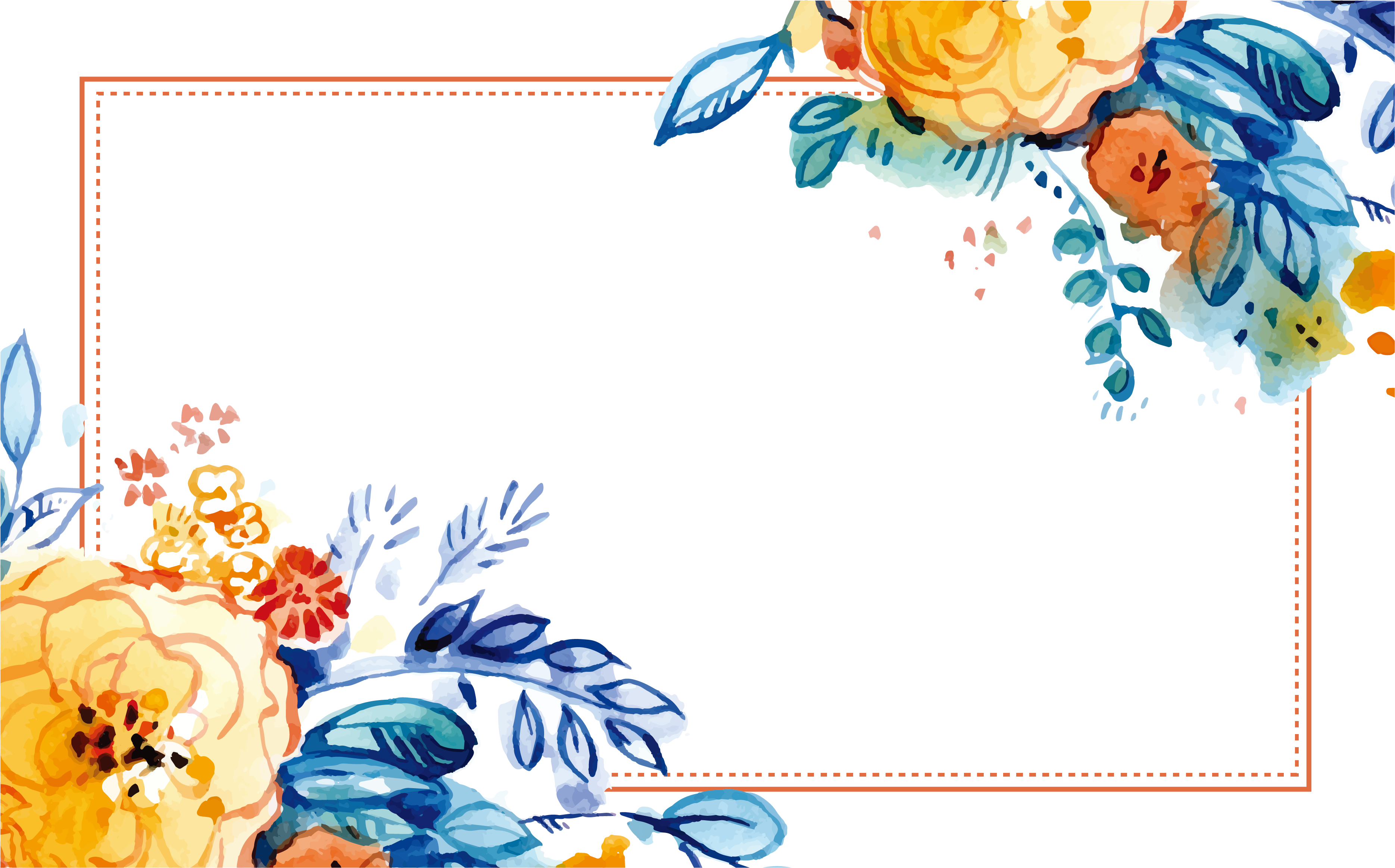 Envelope Silhouette At Getdrawings - Blue Orange Flower Watercolor Png (5037x4572), Png Download