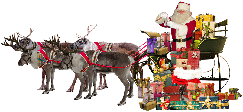 Santa Claus Sleigh Deer Gifts Transparent Png - Santa Claus And The Reindeer Png (960x503), Png Download