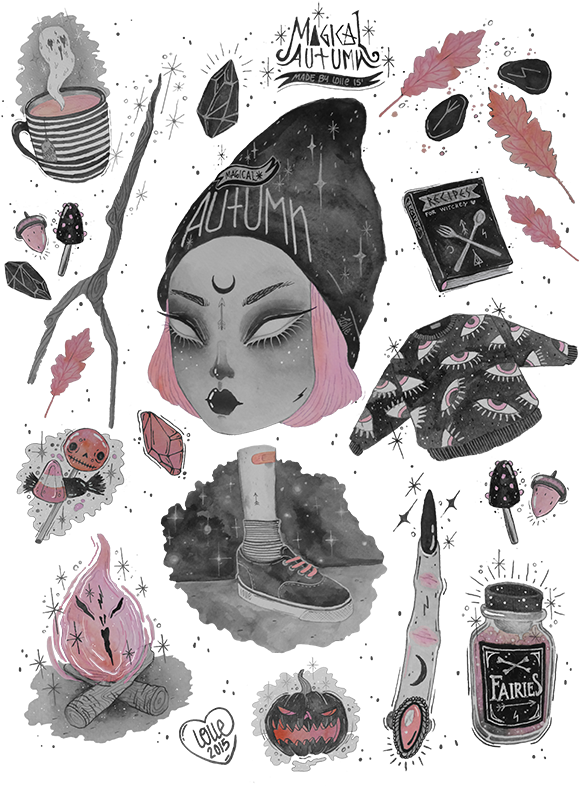 Illustration Art Creepy Painting Fall Autumn Spooky - Magical Ϟ Autumn Wall Tapestry - Small: 51" X 60" By (500x658), Png Download