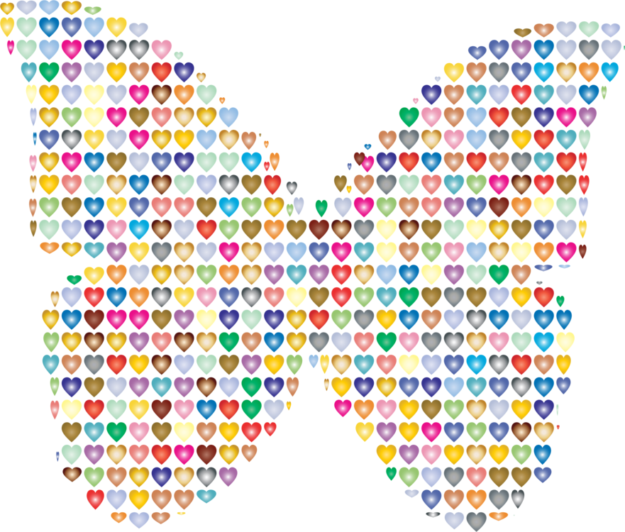 Butterfly Computer Icons Heart Watercolor Painting - Colorful Hearts (881x750), Png Download