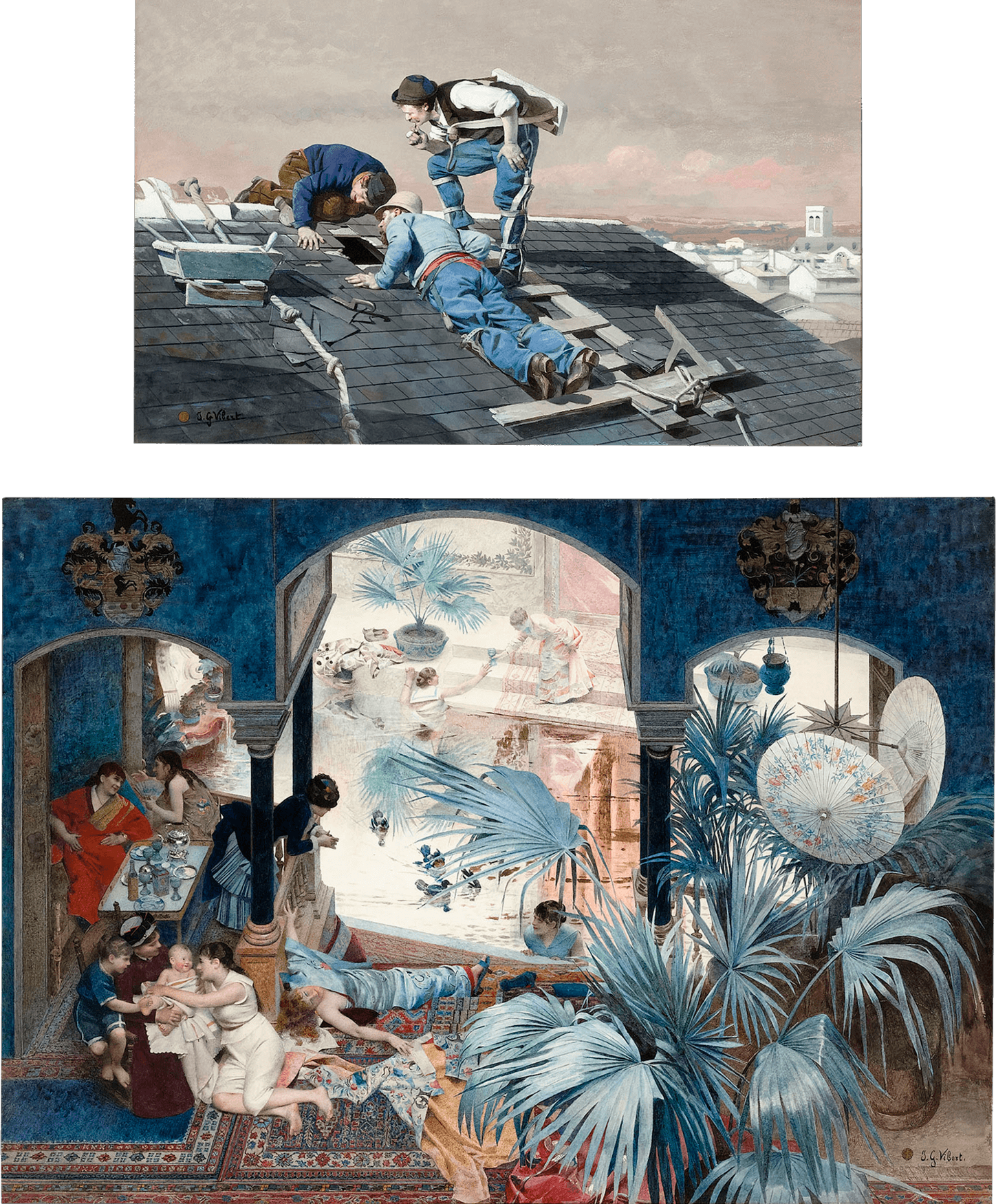 Peeping Roofers & The Woman's Bath By Jehan Georges - Jehan George Vibert Birth (1448x1750), Png Download