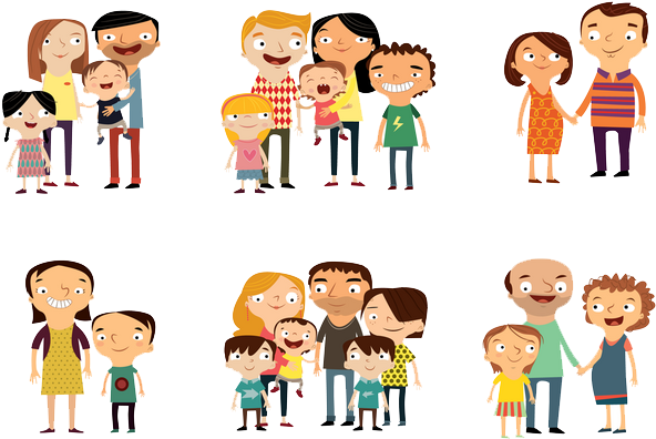 Family - Cartoon Family - การ์ตูน พ่อ แม่ ลูก (647x455), Png Download