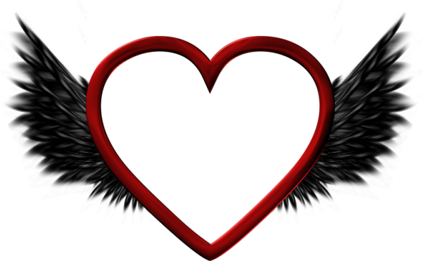 Red Transparent Heart With Black Wings Png Picture - Haert Wing Transpater (600x391), Png Download