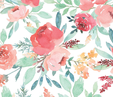 Large Watercolor Flowers Fabric By Taylor Bates Creative - Watercolor Floral (470x403), Png Download