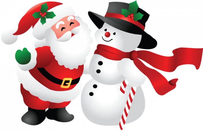 Snowman And Santa Claus Png - Pere Noel Et Bonhomme De Neige (713x473), Png Download