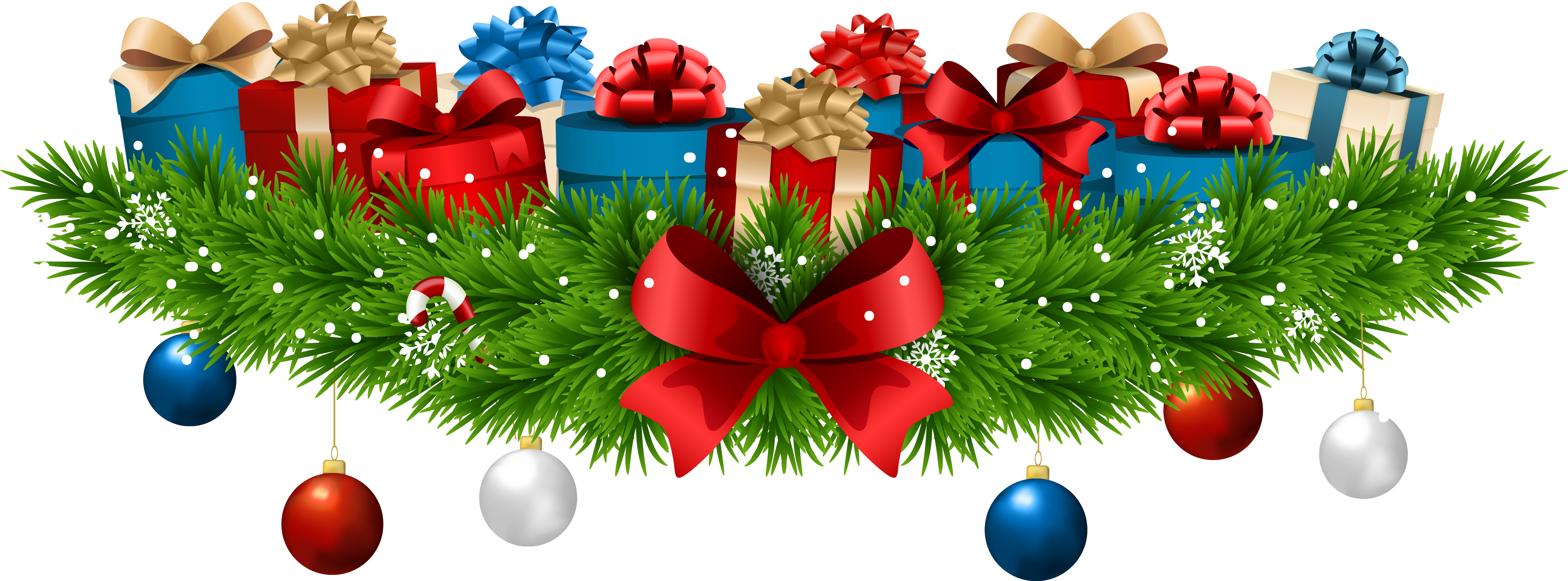 Christmas Decoration With Gifts Png Clip Art Image - Christmas Gifts Png (6391x2482), Png Download