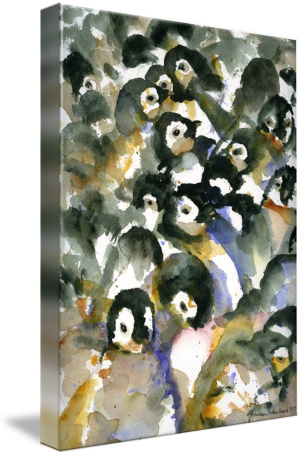 Penguin Nursery Ii, Abstract Watercolor Art By Miriam - Watercolor Painting (430x650), Png Download
