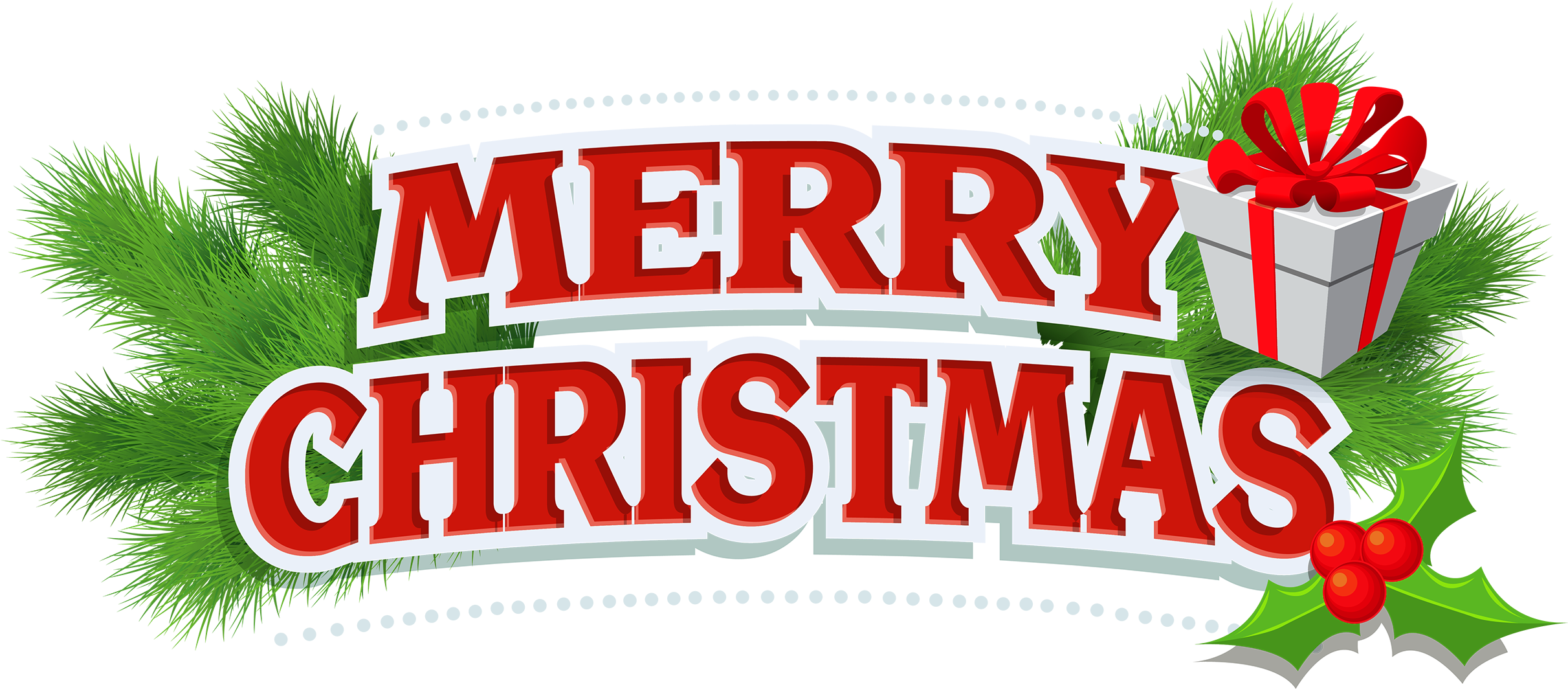 Merry Christmas Decor With Gift Png Clipart - Merry Christmas Png Text (2500x1097), Png Download