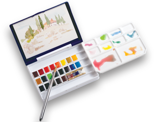 Pn697 - Holbein Watercolor Paint Set : Plastic Case : 24 Half (550x400), Png Download