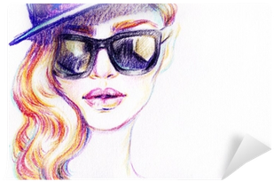 Woman In Sunglasses - Sketch (400x400), Png Download